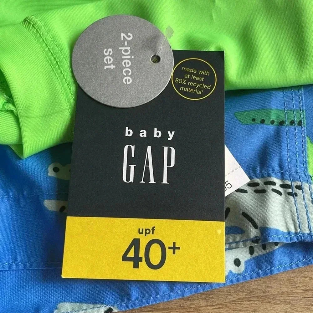 Nwt Baby Gap 18-24 mo. long-sleeve shirt crocodile rashguard swim bottoms 2pc - Picture 7 of 10